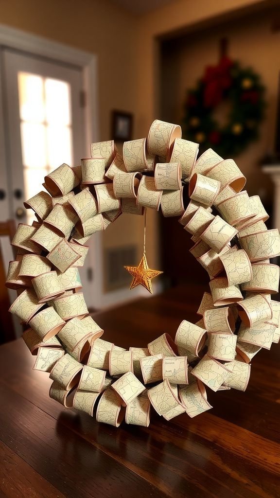 Vintage map wreath marking hometown pride