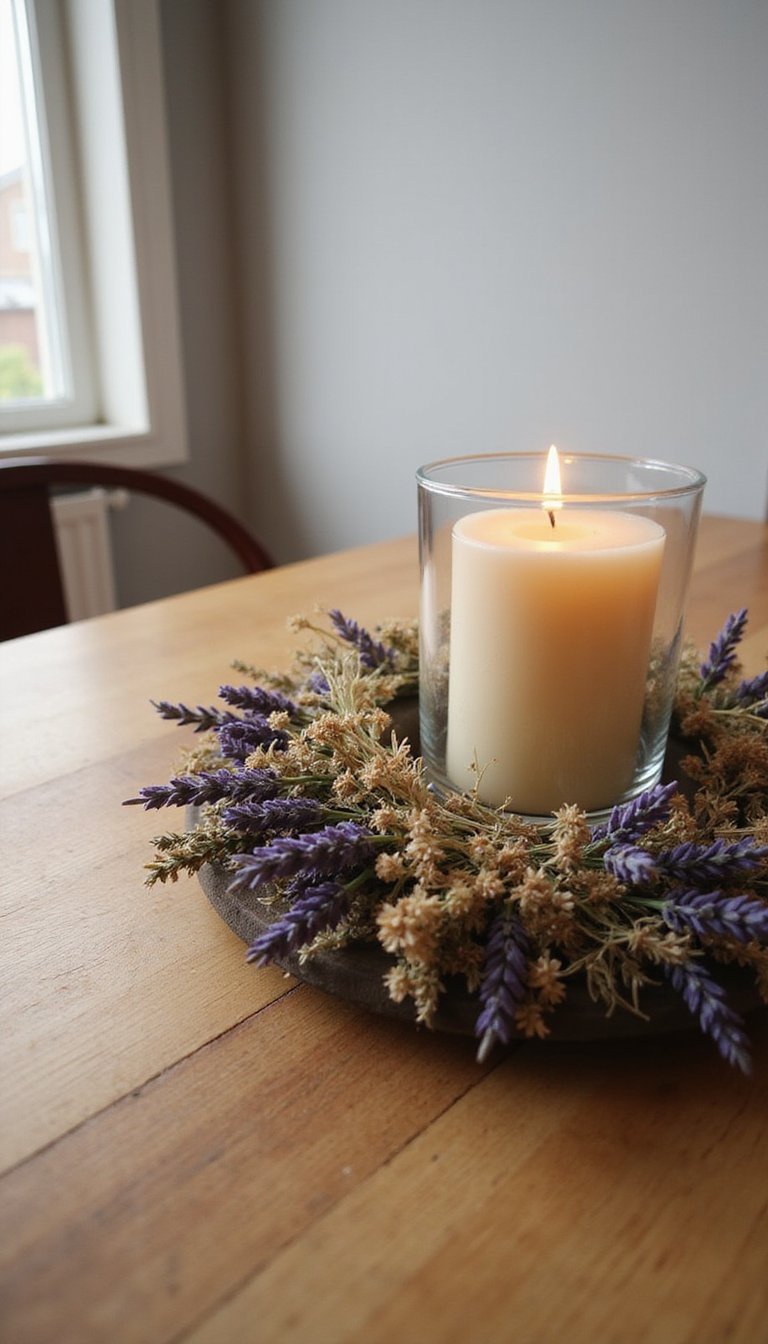 Dried flower candle rings for dining tables