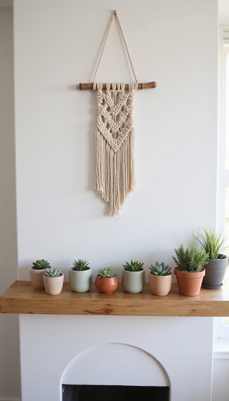 Macramé hanging paired with small succulents
