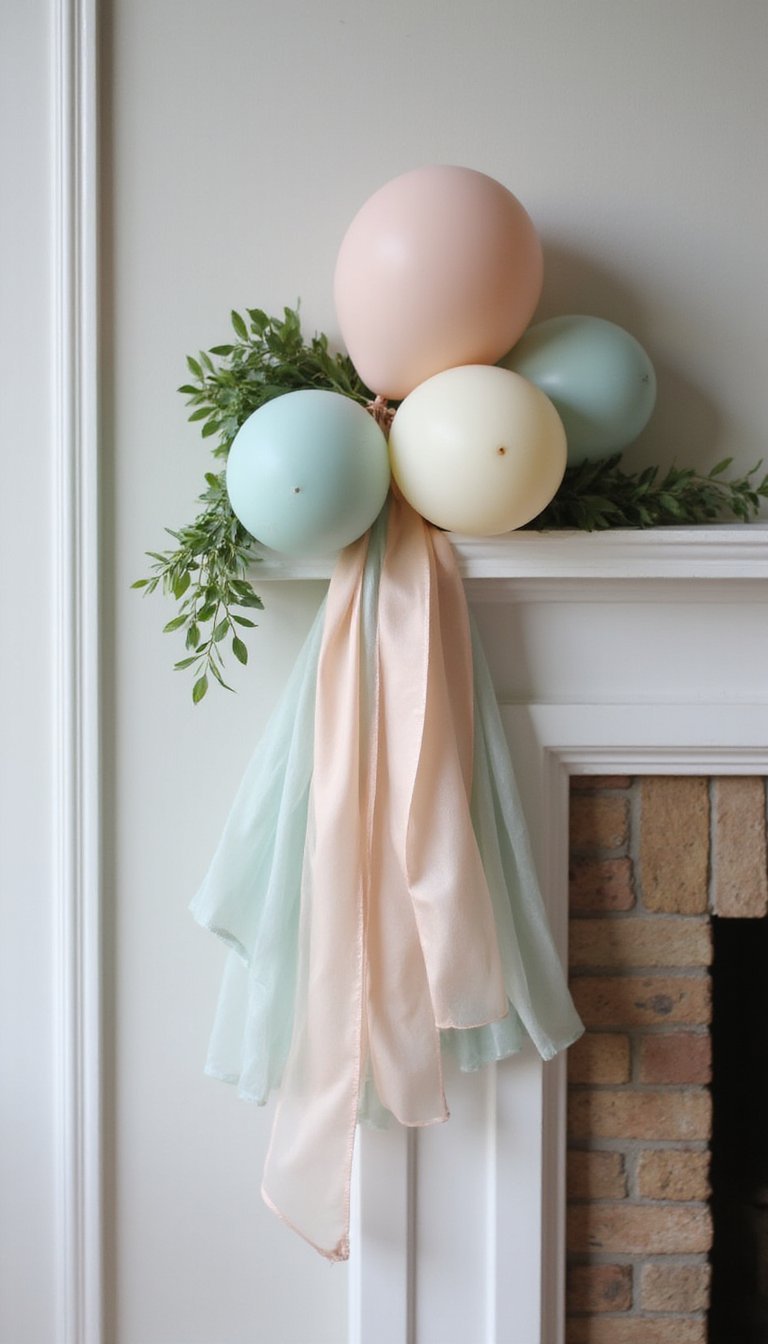 Ribbon cascade and pastel balloon accents