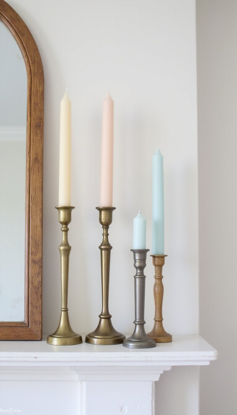 Soft pastel candleholders in mixed metals