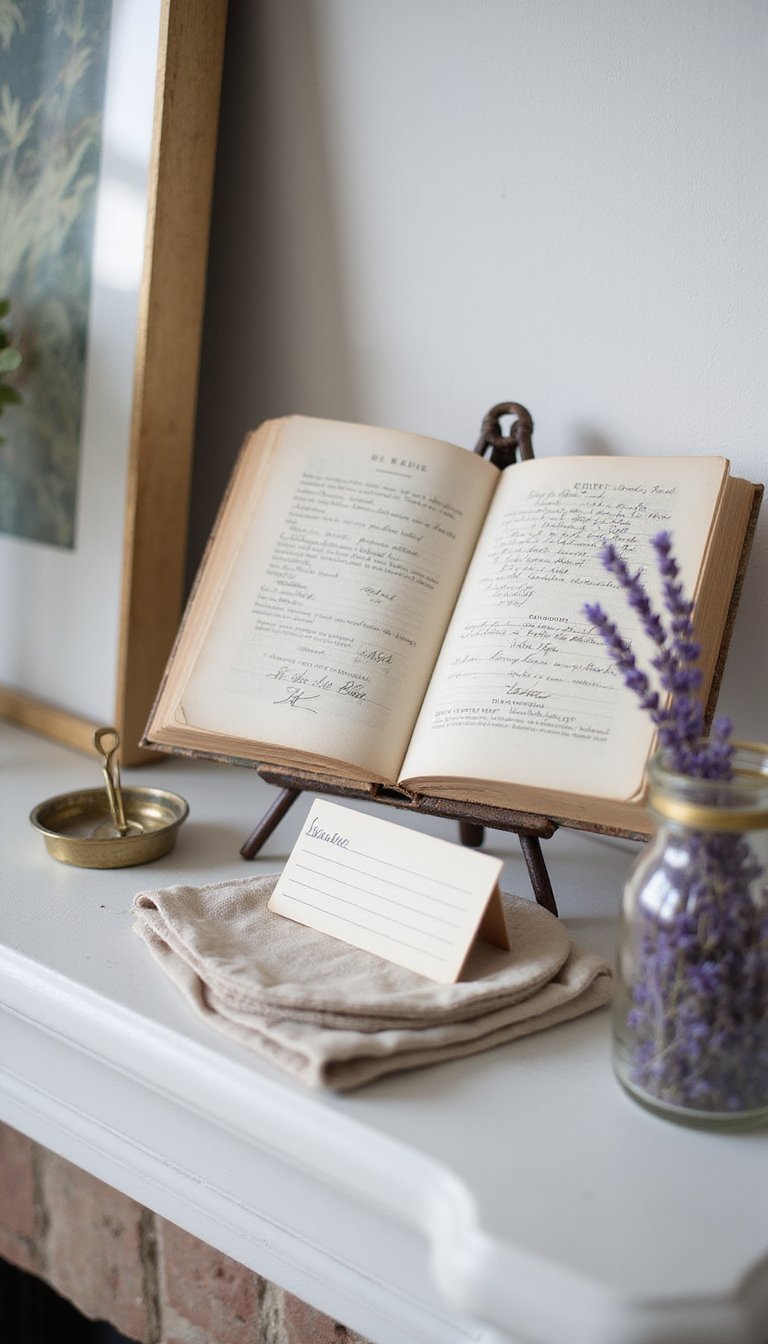 Vintage cookbook and recipe card display