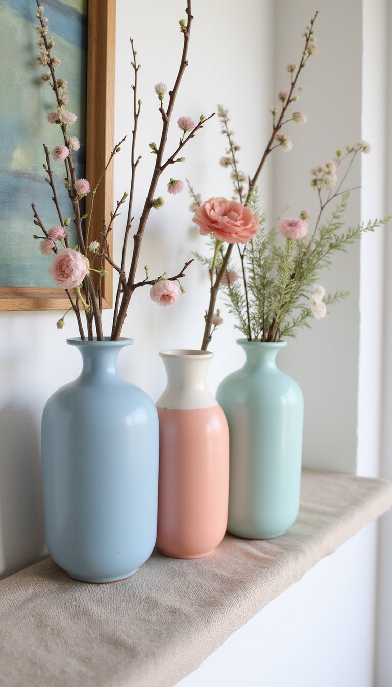 Glazed Ceramic Vases Painted in Soft Tones