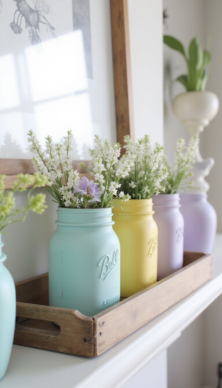 Painted Mason Jars in Spring Hues
