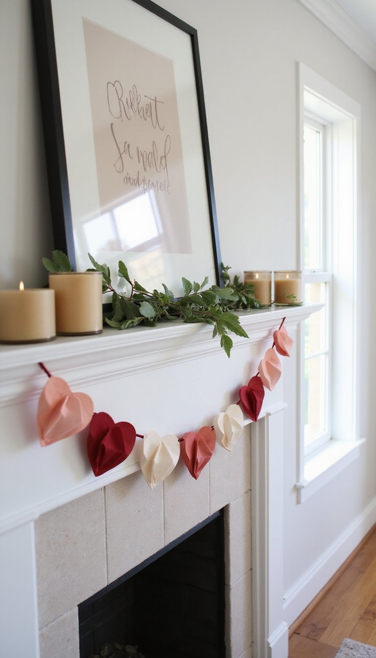 Handmade paper heart garland for mantel displays