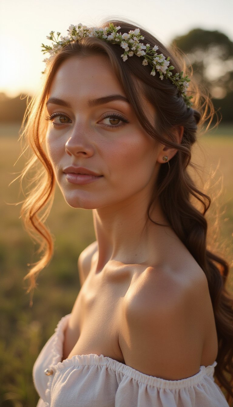 Braided Crown With Tiny Fresh Flower Accents