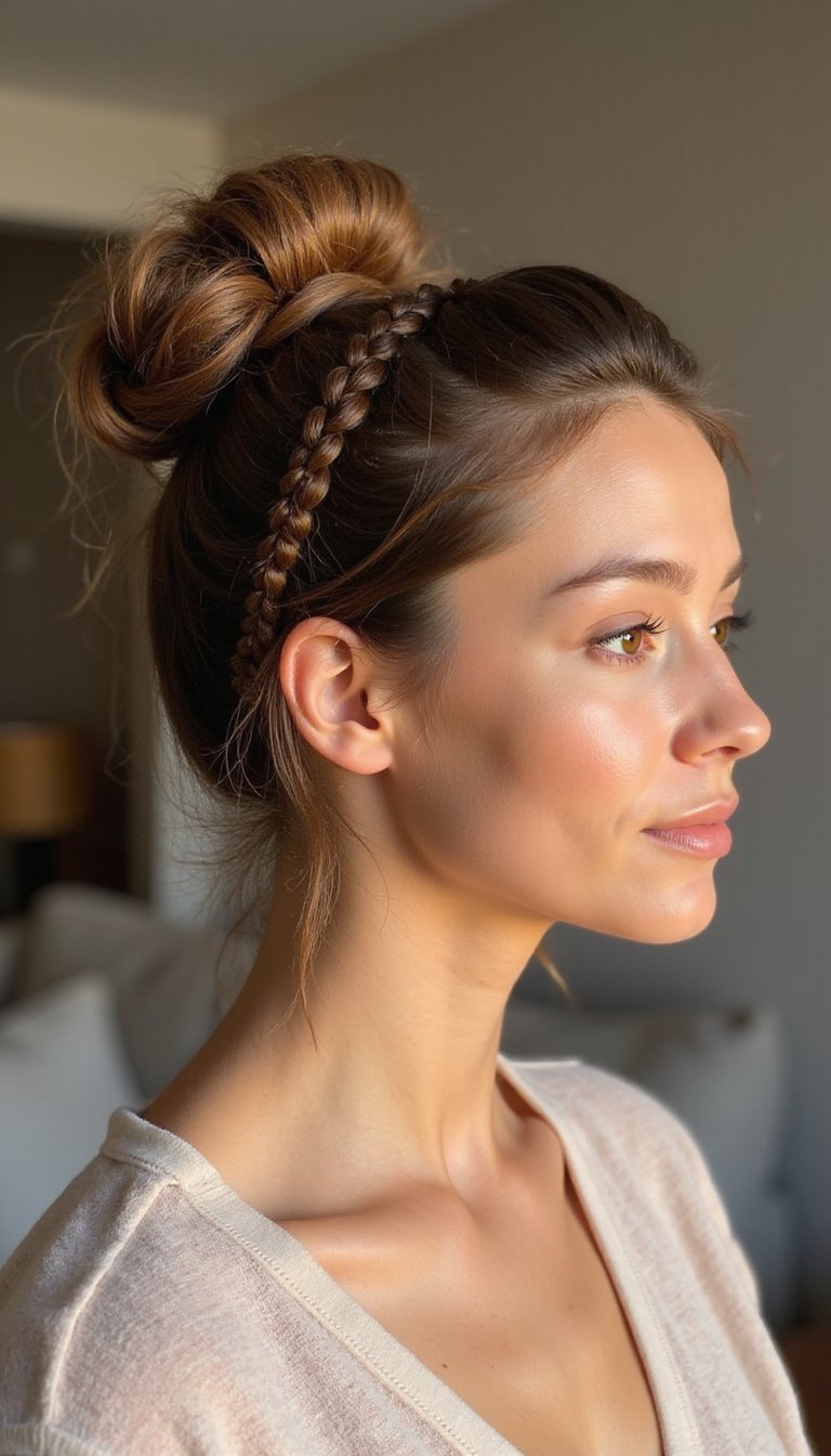 Messy Top Knot With Braided Wrap Accent
