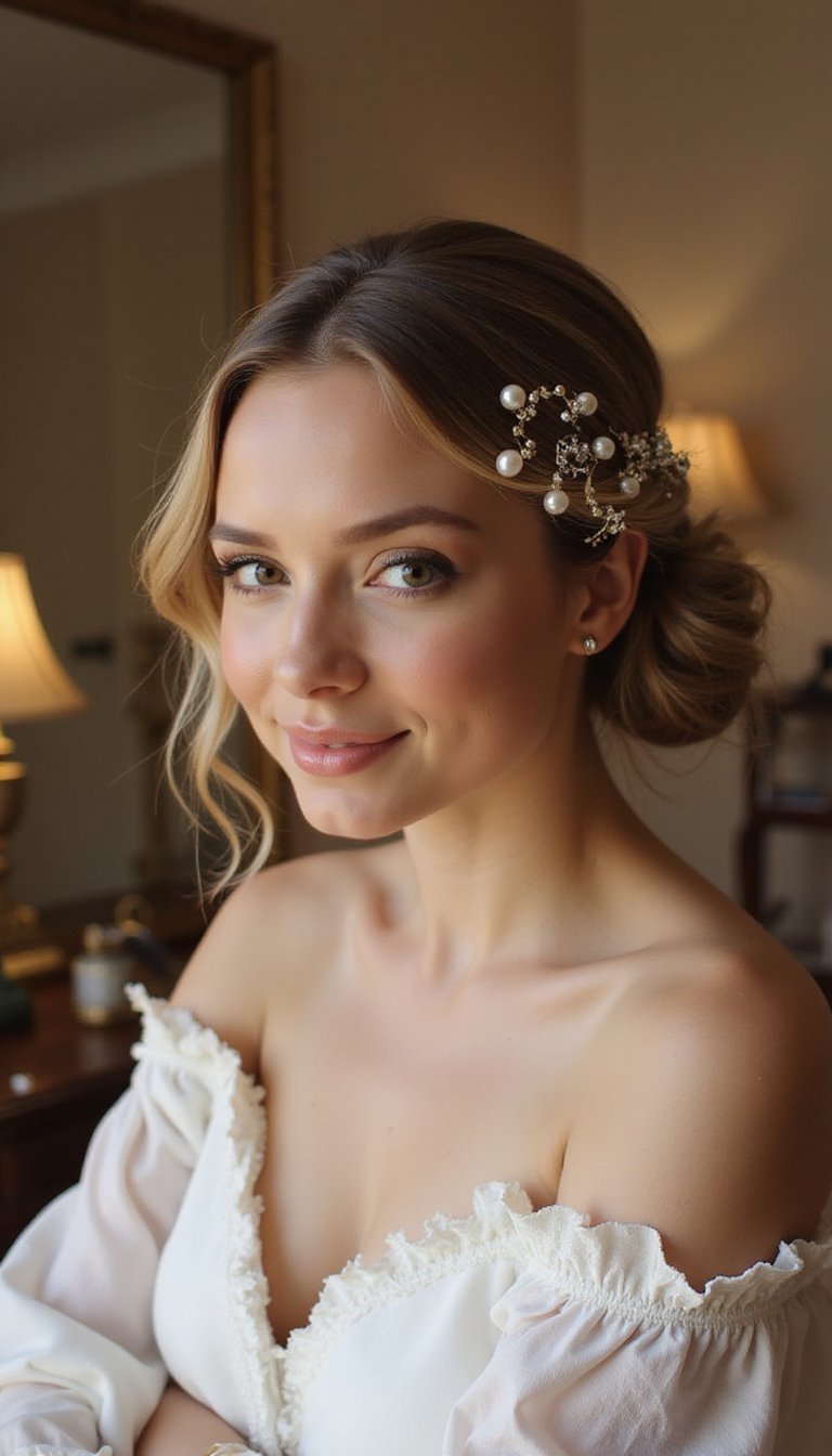 Romantic Chignon Adorned With Pearls