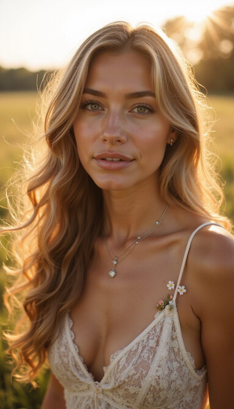 Soft Boho Waves With Scattered Floral Pins