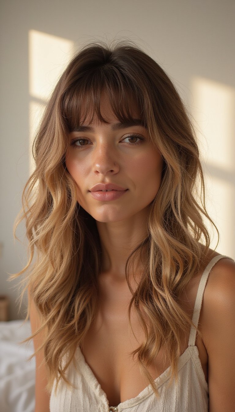 Soft Curtain Bangs With Tousled Beach Waves