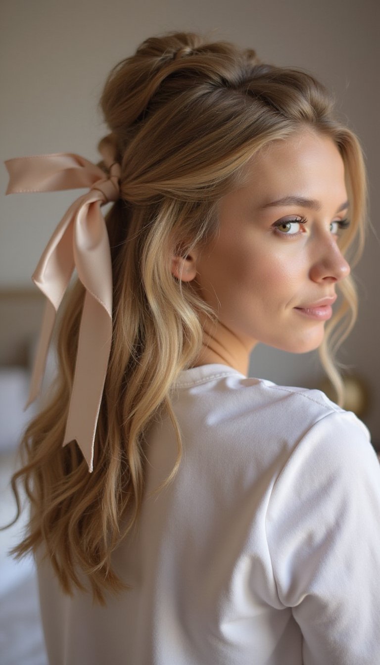 Twisted Half-Up With Delicate Ribbon Detail