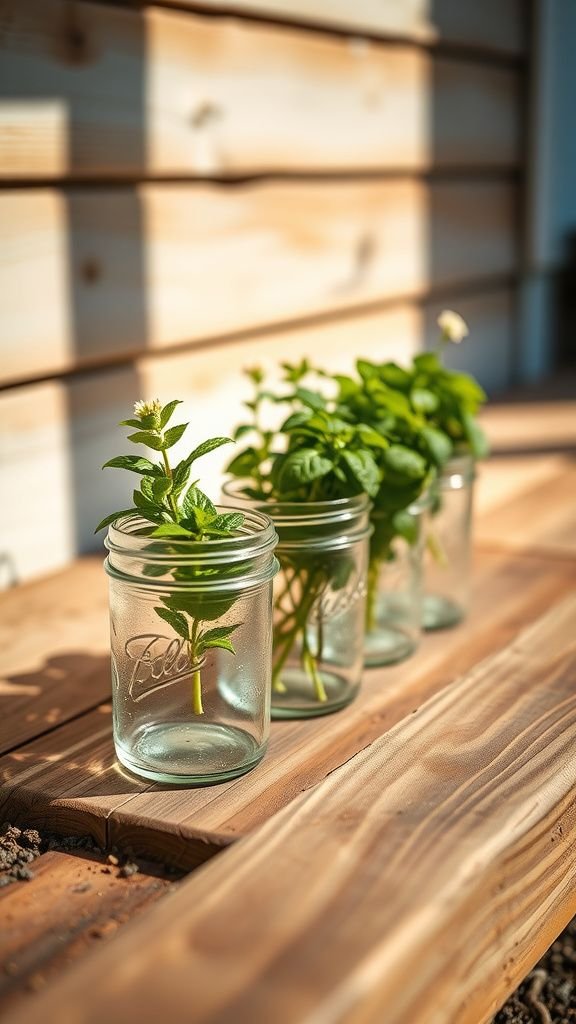 Bright mason jar planter trio for sunny corners