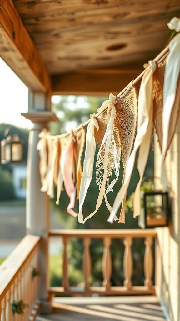 Burlap bunting with lace and pastel ribbons