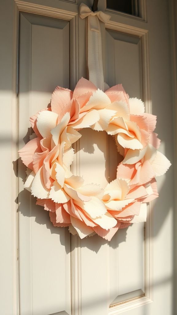 Fabric scrap wreath with layered pastel petals