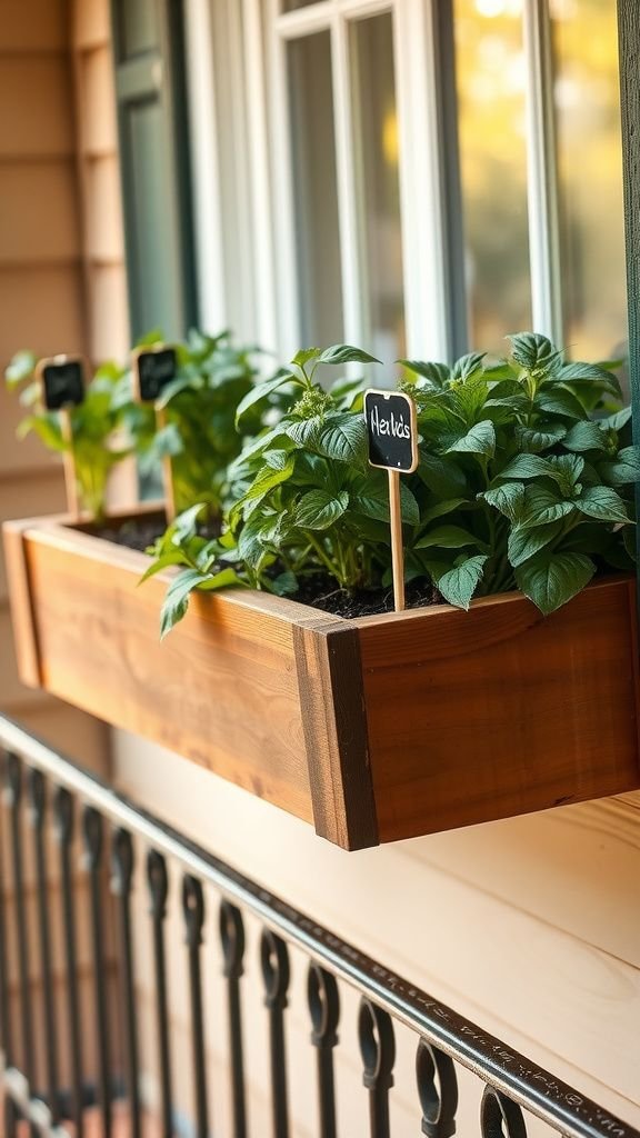 Herb window box with chalkboard plant labels