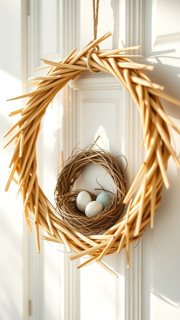 Seagrass wreath with tiny faux nests and eggs