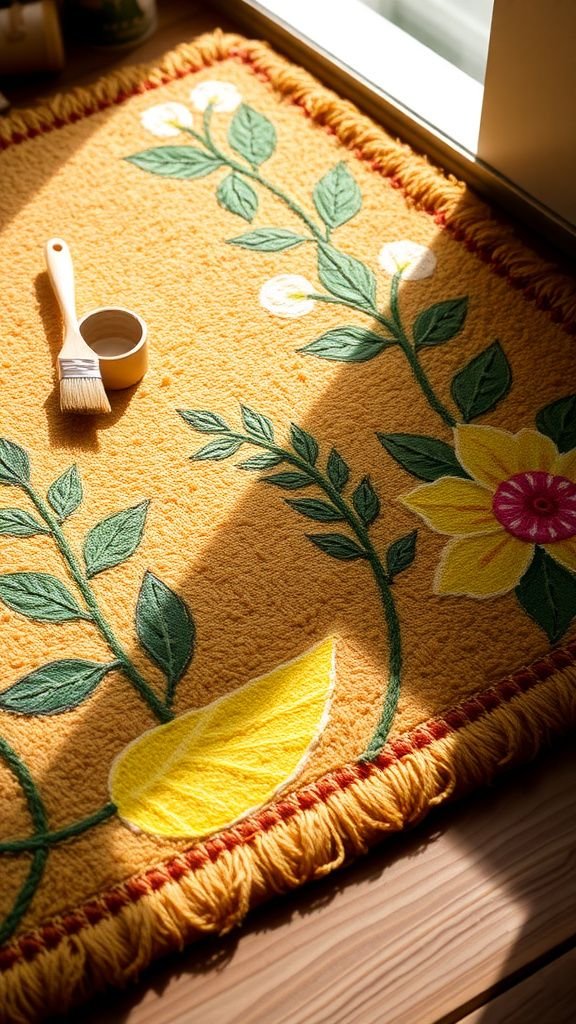 Spring doormat painted with cheerful botanical motifs