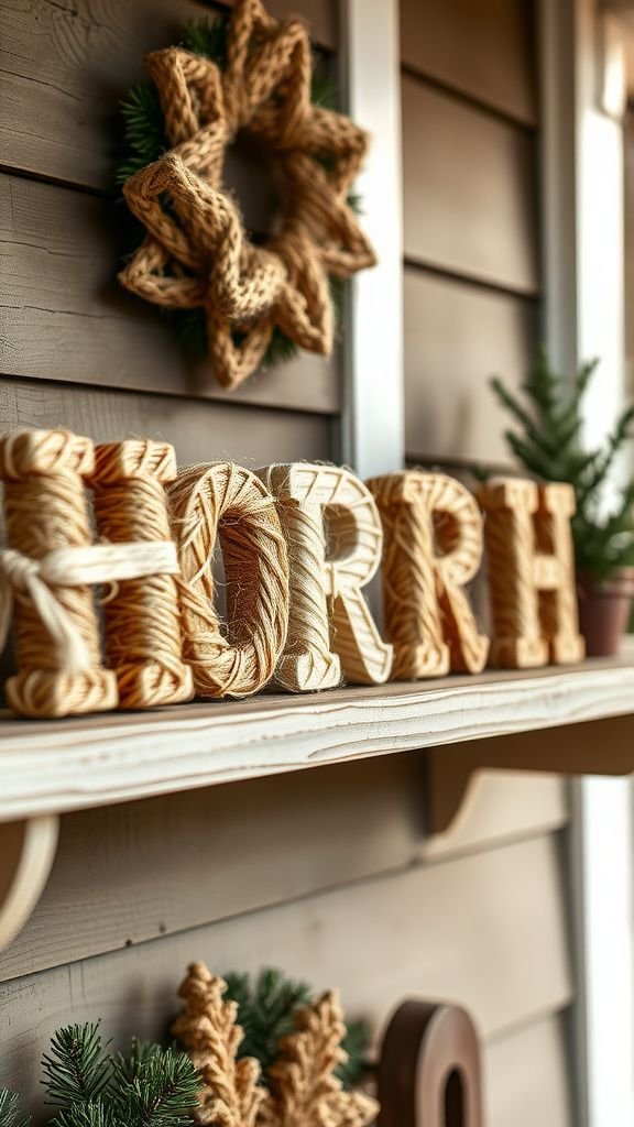 Twine-wrapped letters spelling seasonal greetings