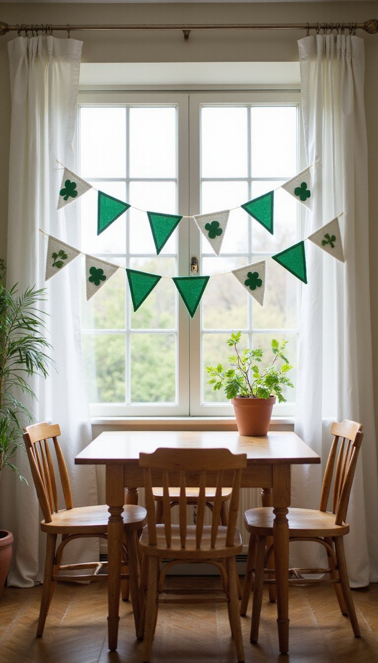 Felt bunting across the breakfast nook window