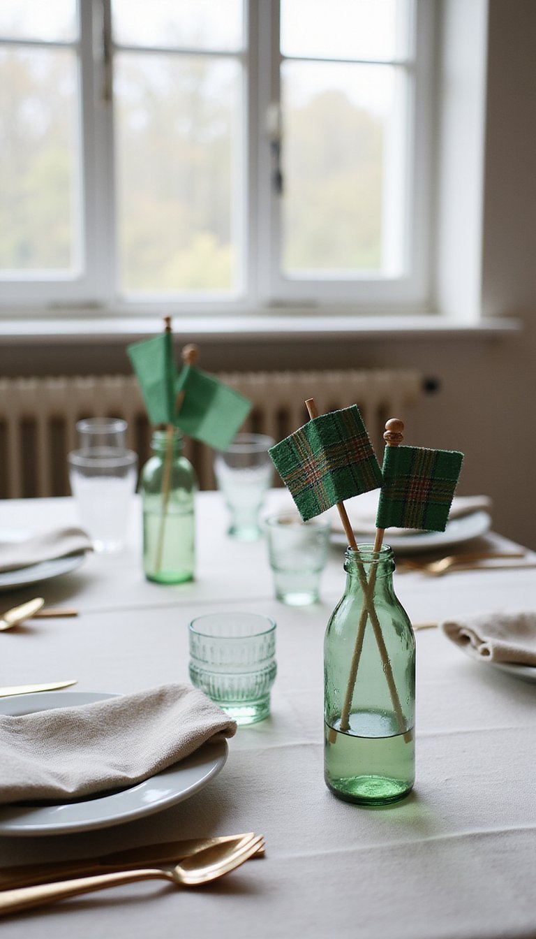 Mini tabletop flags in tartan and greens