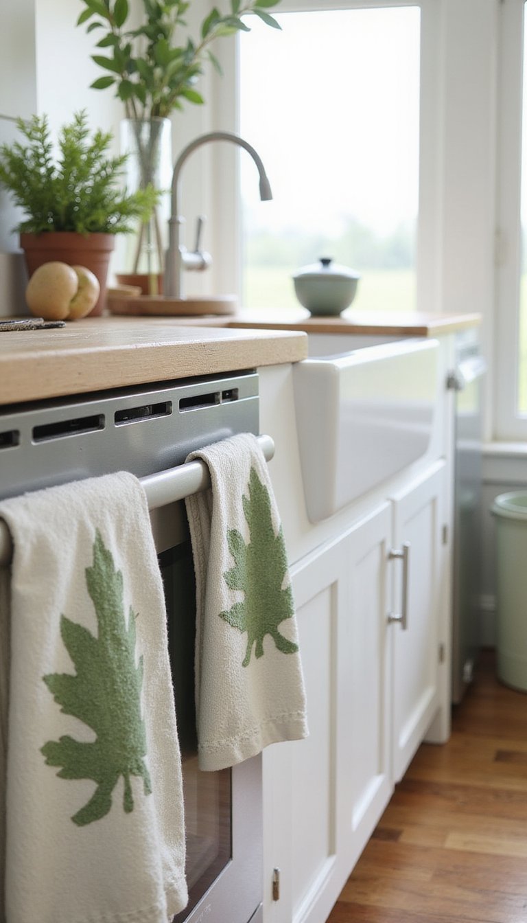 Stenciled tea towels for kitchen charm