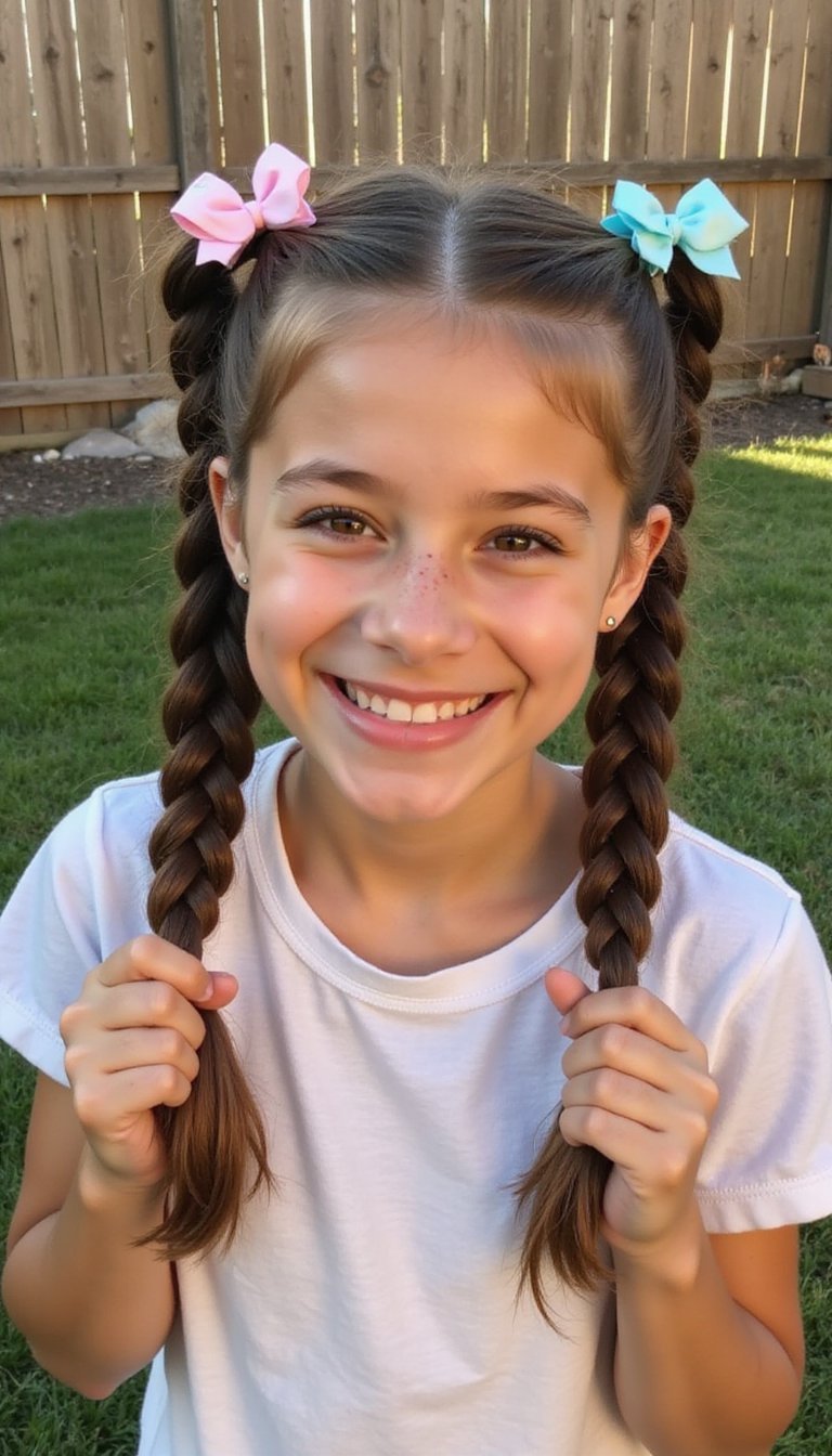 Double Braided Pigtails With Tiny Bows