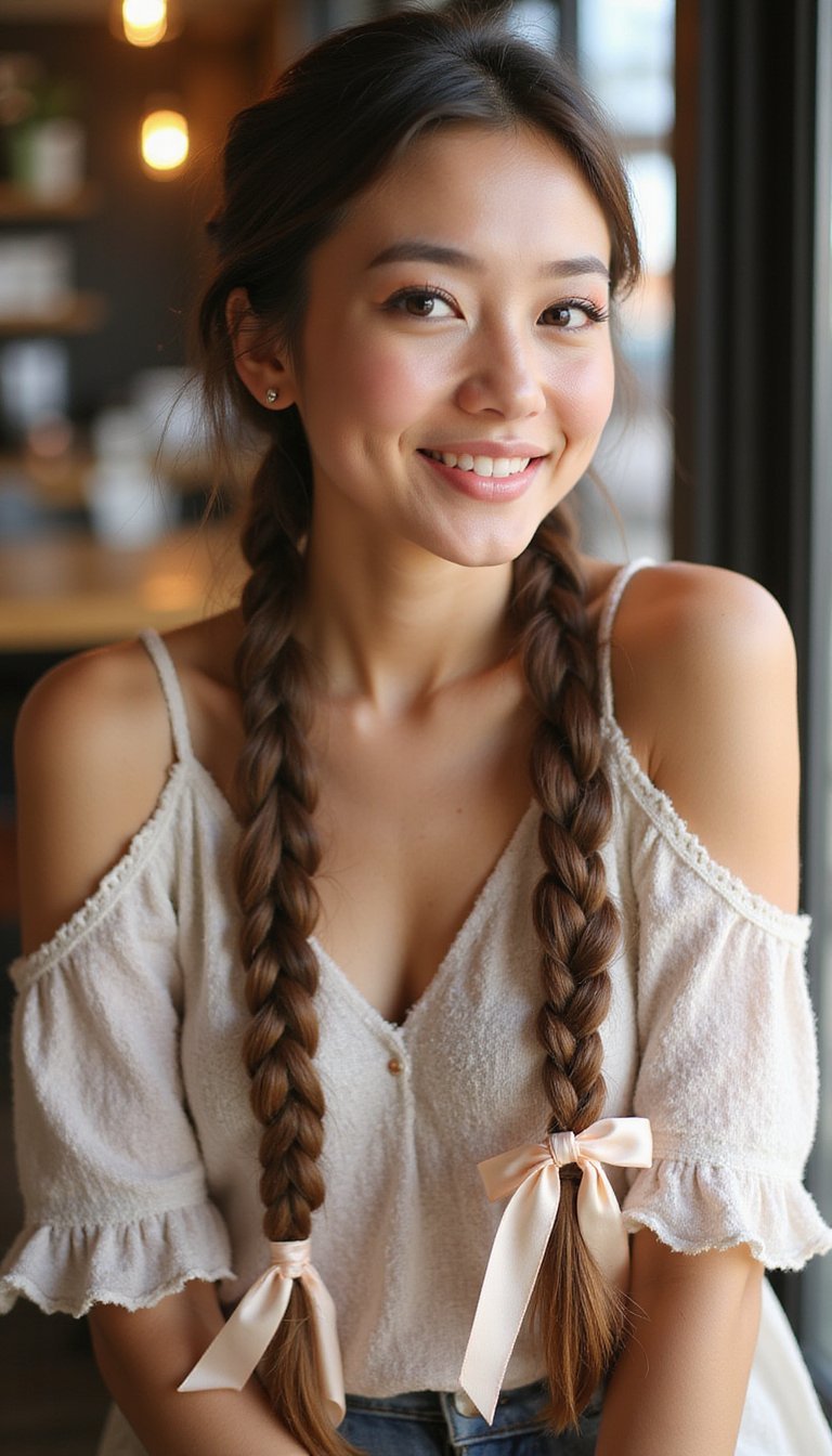 Fishtail Braid With Satin Ribbon Thread