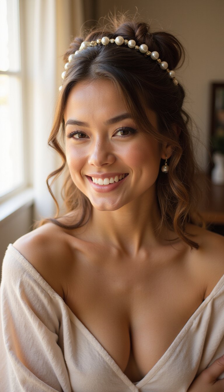 Half-Up Twisted Halo With Pearl Pins