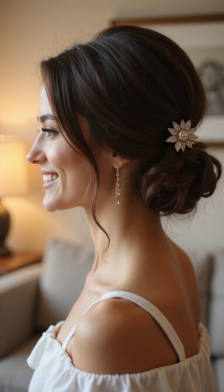 Low Twisted Roll With Delicate Brooch