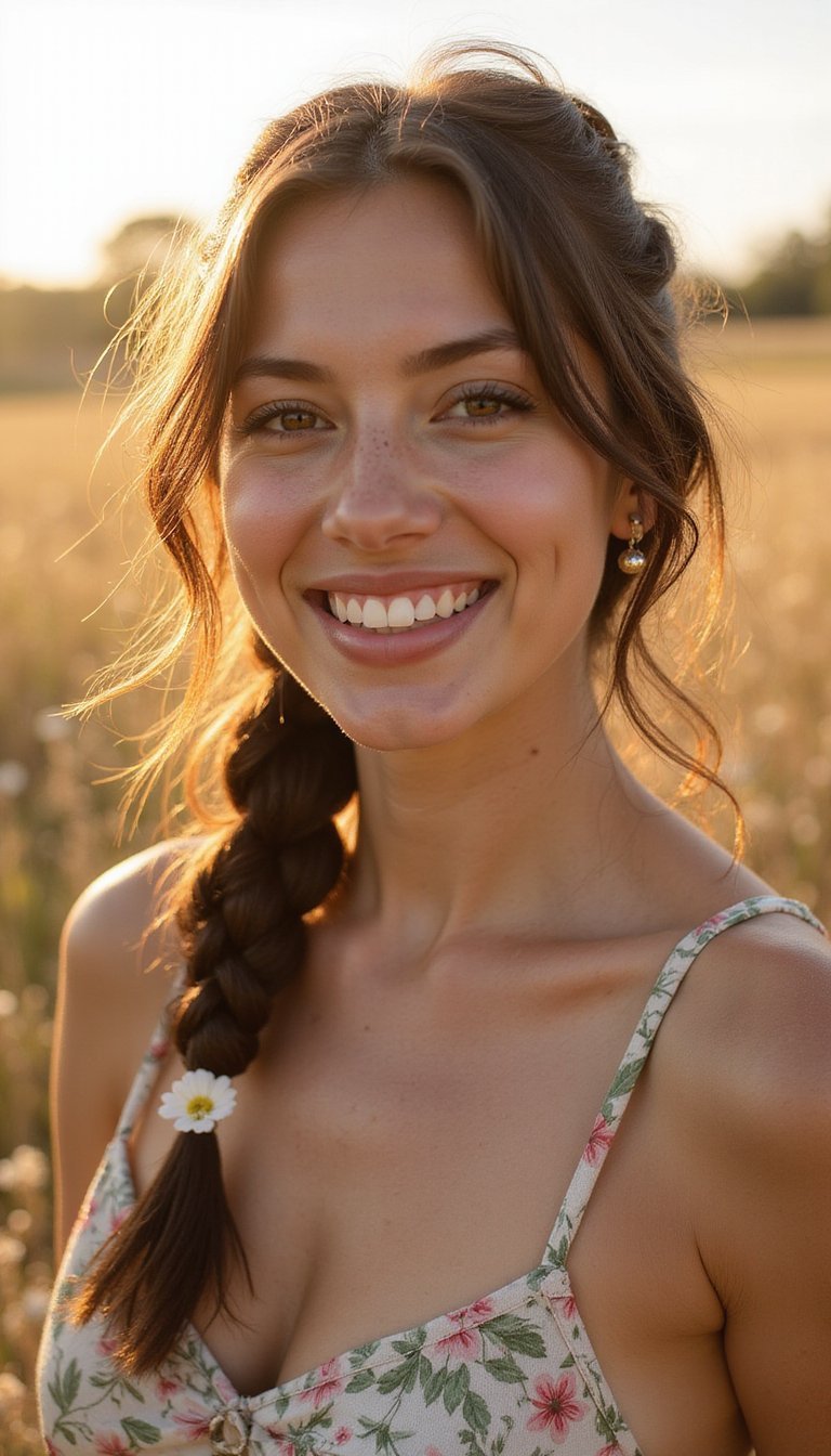 Messy Side Braid With Soft Floral Clips