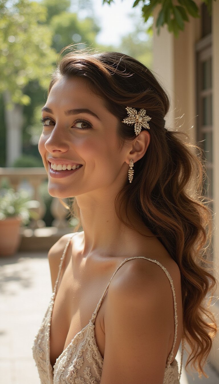 Side-Swept Curls With Decorative Hair Combs