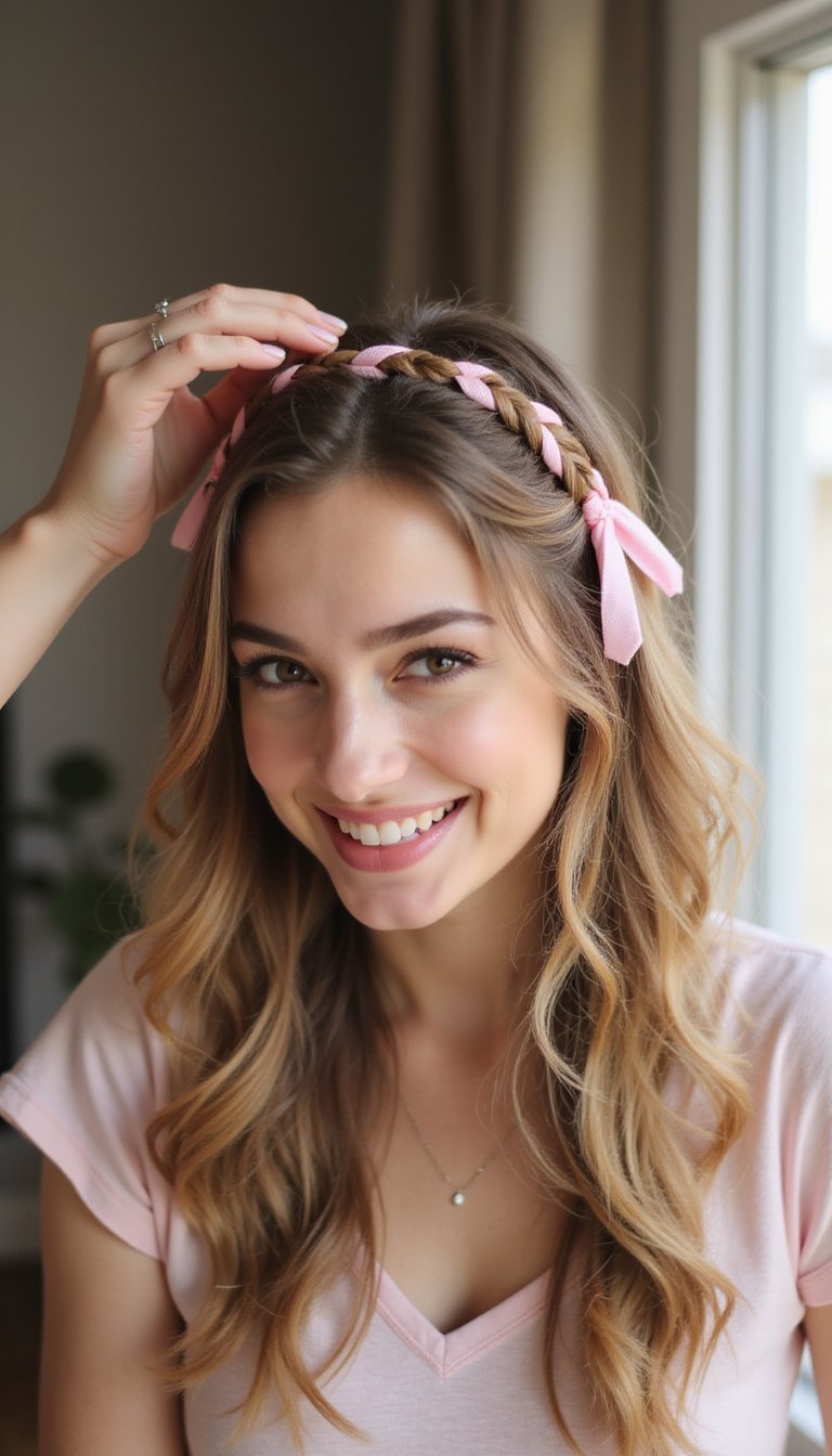 Soft Braided Crown With Pastel Ribbons