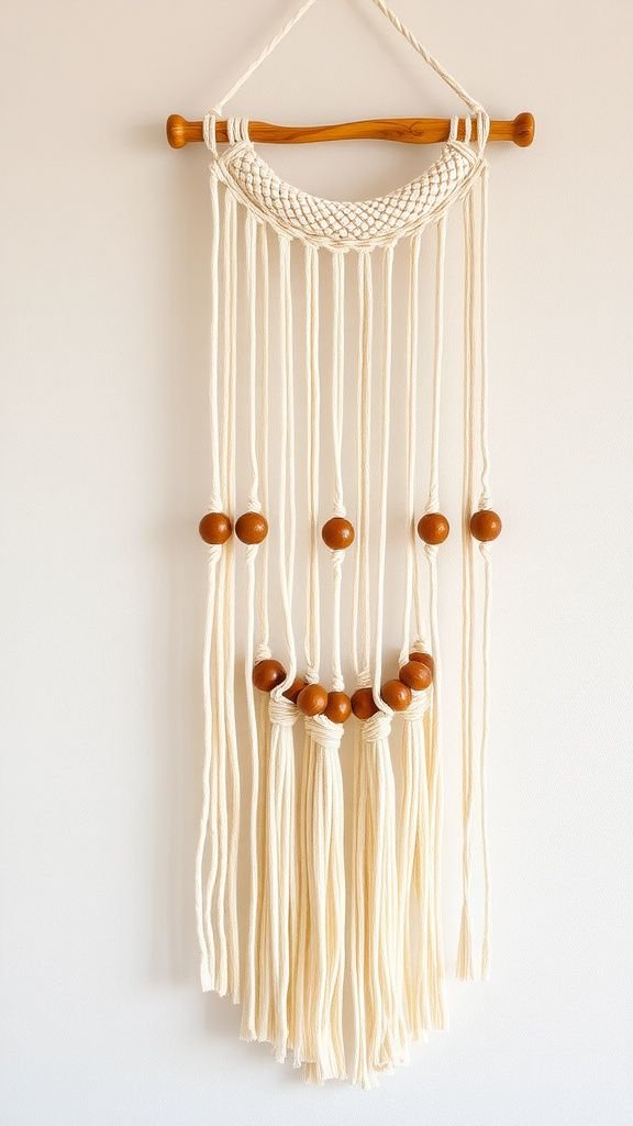 Macramé wall hanging threaded with beads